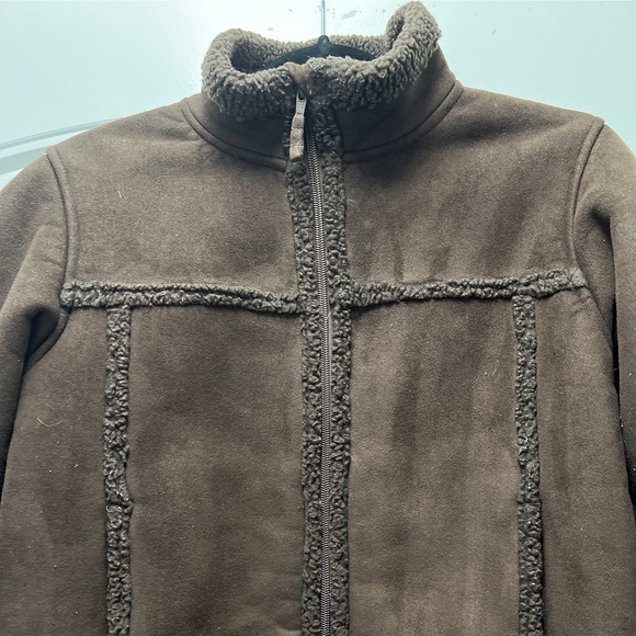 LL Bean Girls Full Zip Faux Shearling Suede Winter Jacket Size M(10-12) Brown - Picture 3 of 8